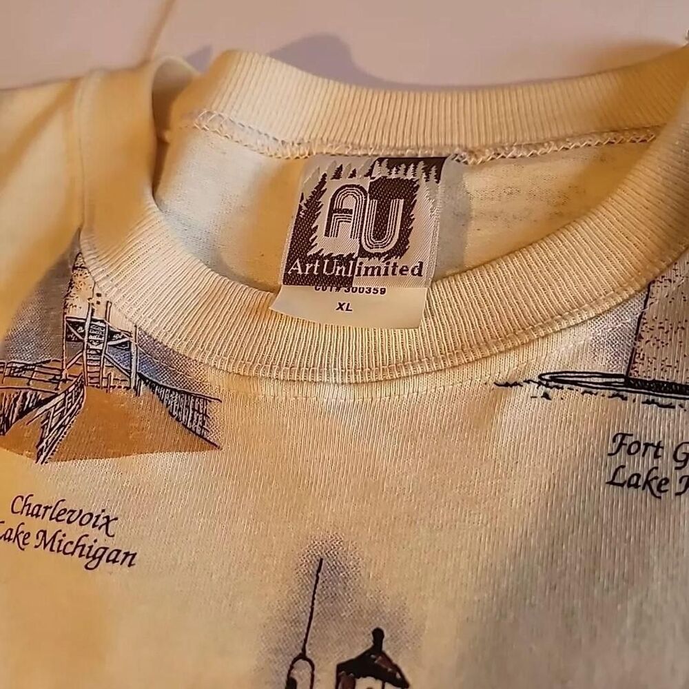 Vintage 90s Y2K Lighthouses of Michigan T-Shirt AOP Size Mens XL  Art Unlimited - Picture 7 of 8